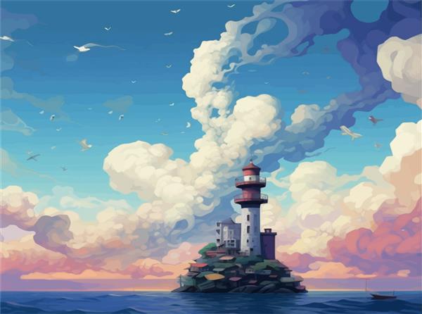 برج تماشای متحرک در یک جزیره متروک هنر دیجیتال نقاشی تصویر سه بعدی