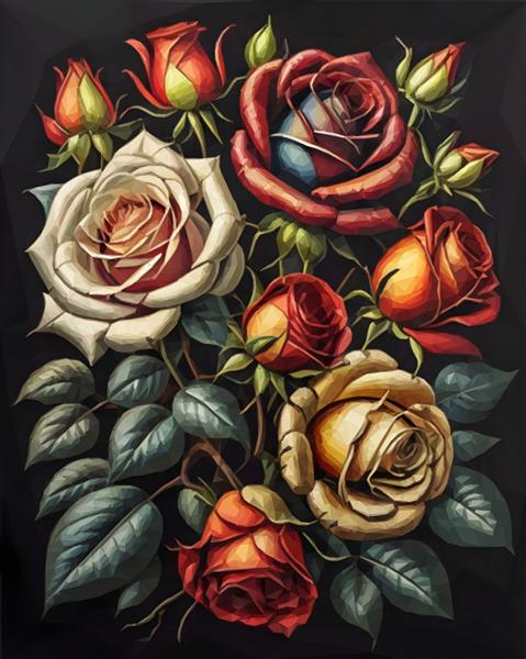 نقاشی گل رز روی زمینه مشکی گل رز تزئینی عکس زیبا از گل رز