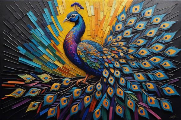 نقاشی اصلی رنگ روغن روی بوم طاووس چند رنگ زیبا هنر مدرن