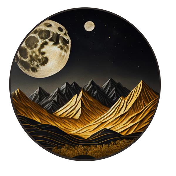 منظره لوکس ماه طلایی با کوه‌های سیاه هنر انتزاعی مدرن