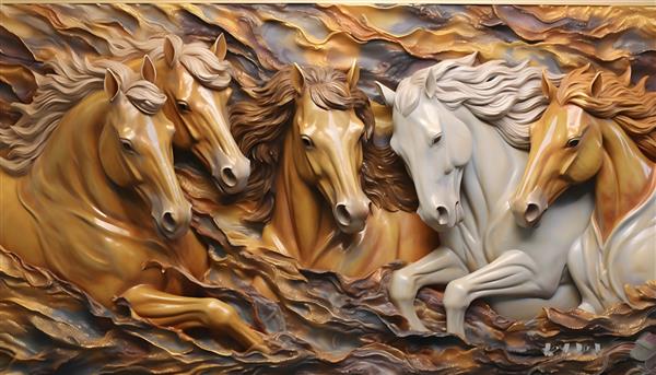 کاغذ دیواری سه بعدی حکاکی روی سنگ اسب کلاسیک تصویر سه بعدی