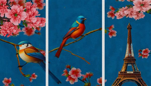پرندگان زیبای رنگارنگ مدرن و نقاشی رنگ روغن ایفل نقاشی انتزاعی برای داخلی مجموعه ای از نقاشی های رنگ روغن طراح دکوراسیون داخلی هنر انتزاعی معاصر روی بوم