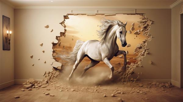 کاغذ دیواری سه بعدی اسب واقع گرایانه زیبا