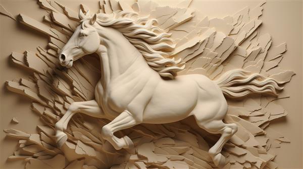 کاغذ دیواری سه بعدی تسکین دهنده اسب زیبا