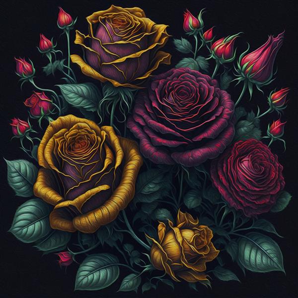 گل رز چند رنگ طرح گل تصویرسازی با کیفیت بالا