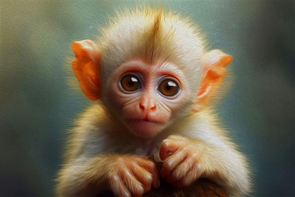 نقاشی دیجیتال بچه میمون واقعی و ناز