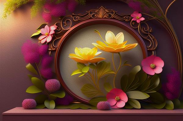 تصویر سه بعدی از گل ها و تاک های زیبا طراحی کاغذ دیواری سفارشی