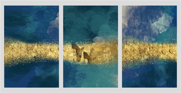 طراحی سه بعدی کاغذ دیواری مرمری انتزاعی برای دکور دیوار ژئود رزین و هنر انتزاعی هنر کاربردی مانند نقاشی ژئود آبرنگ پس زمینه طلایی آبی و فیروزه ای