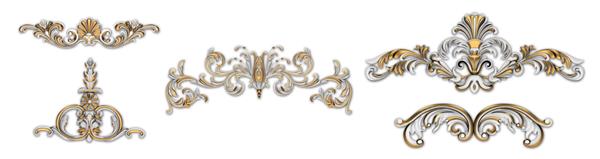 رندر سه بعدی زیورآلات تزئینی طرح تزئینات به سبک وینتیج جشن نجیب سفید و طلایی جدا شده در پس زمینه سفید