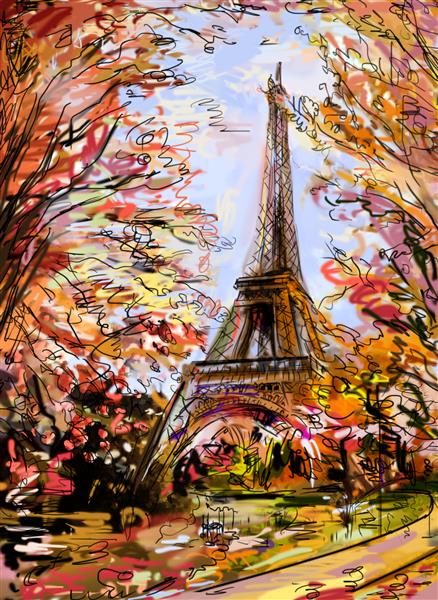 خیابانی در پاریس پاییز برج ایفل - تصویر طرح