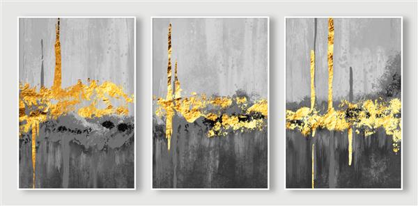 مجموعه ای از سه پس زمینه طلایی مینیمالیستی الگوی هندسی هنر تصاویر نقاشی شده با دست کاغذ دیواری نقاشی های دیواری فرش آویزان کردن یک عکس هنر دیوار