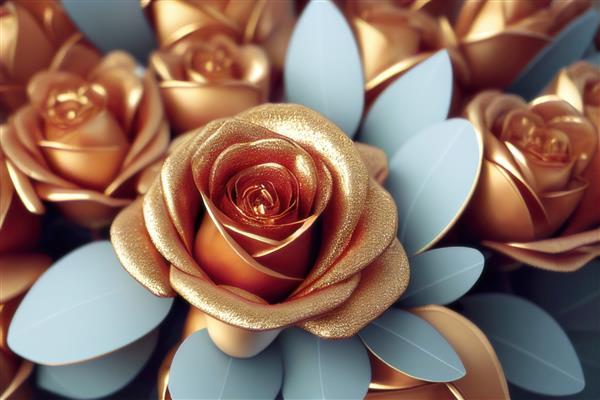 دسته گل رز طلایی مصنوعی با گلبرگ تصویر دیجیتال ترکیبی و نقاشی مات
