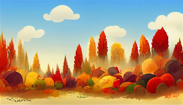 تصویر پس زمینه پاییز پس زمینه پاییز رنگ برگ های پاییزی کارتون و نقاشی حومه شهر جنگل و مزارع در پاییز عالی به عنوان تصویر پس زمینه برای وب سایت یا پروژه هنری شما