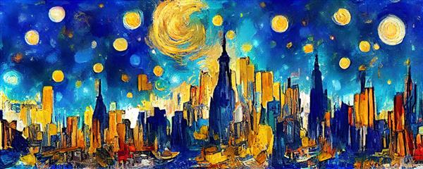 تصویر پس زمینه با الهام از نقاشی ونسان ون گوگ - شب مهتابی پس زمینه انتزاعی ماه درخشان و آسمان پرستاره پس زمینه