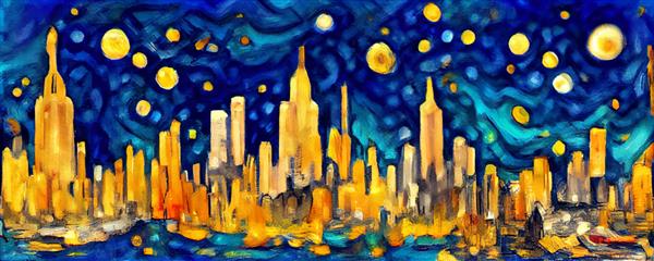 تصویر پس زمینه با الهام از نقاشی ونسان ون گوگ - شب مهتابی پس زمینه انتزاعی ماه درخشان و آسمان پرستاره پس زمینه