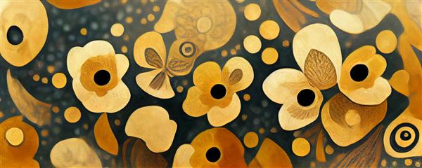 پس زمینه پانوراما با وضوح بالا از گل ها به سبک گوستاو کلیمت ایده آل به عنوان پس زمینه یا برای استفاده در پروژه های هنری