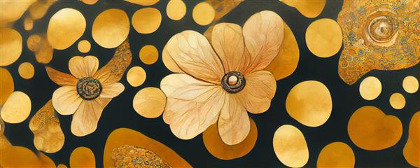 پس زمینه پانوراما با وضوح بالا از گل ها به سبک گوستاو کلیمت ایده آل به عنوان پس زمینه یا برای استفاده در پروژه های هنری