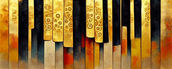 پس زمینه پانوراما با وضوح بالا از کلیدهای پیانو به سبک گوستاو کلیمت ایده آل به عنوان پس زمینه یا برای استفاده در پروژه های هنری