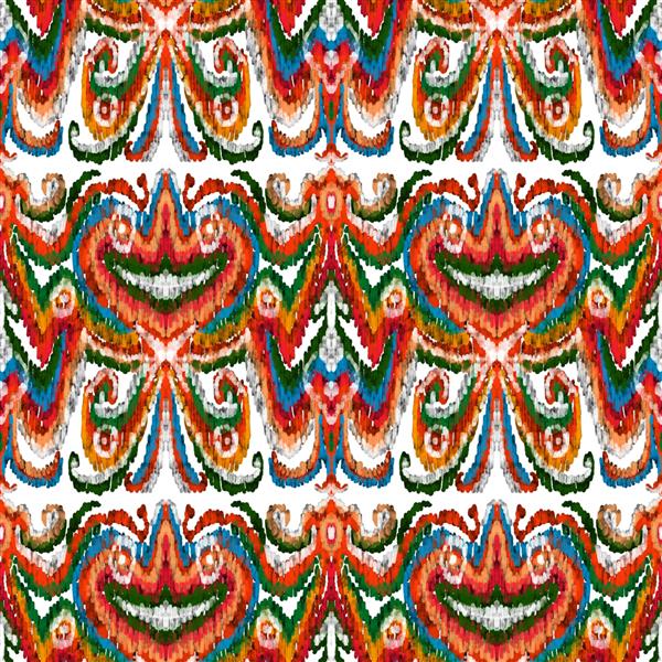 الگوی رنگارنگ ایکات در سبک قدیمی پس زمینه قومی زیبا هنر شرقی طراحی شده با دست بافت قدیمی هندسی بدون درز