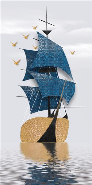 هنر منظره قایقرانی انتزاعی 3 بعدی هنر مدرن دریا و خورشید پرندگان کاغذ دیواری نقاشی های دیواری فرش آویزان کردن عکس چاپ