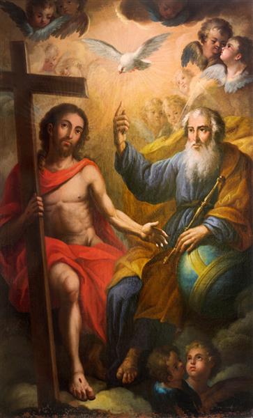 والنسیا اسپانیا - 17 فوریه 2022 نقاشی تثلیث مقدس در کلیسا توسط هنرمند ناشناس