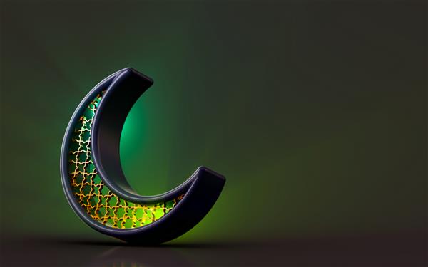 نماد ماه سیاه درخشان با پس زمینه تیره مفهوم رندر سه بعدی برای تعطیلات جشنواره رمضان کریم