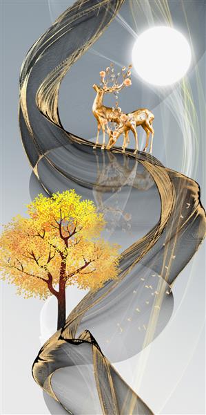 تصویرسازی تصاویر سه بعدی از طبیعت گوزن درخت روبان