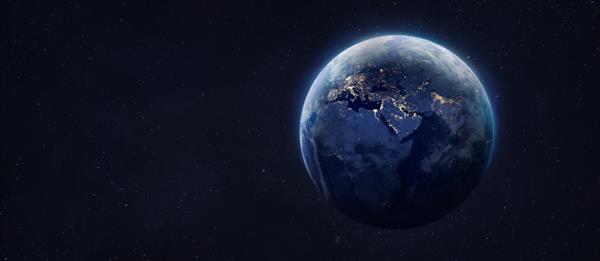 سیاره زمین در شب چراغ های شهر و کره آبی کاغذ دیواری با فضای وسیع عناصر این تصویر توسط ناسا ارائه شده است