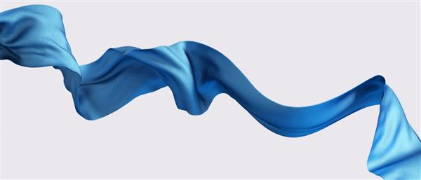 حرکت روسری ابریشمی پارچه‌ای پویا آبی پس‌زمینه پارچه شناور رندر سه‌بعدی منسوجات ابریشمی ظریف پرواز می‌کنند