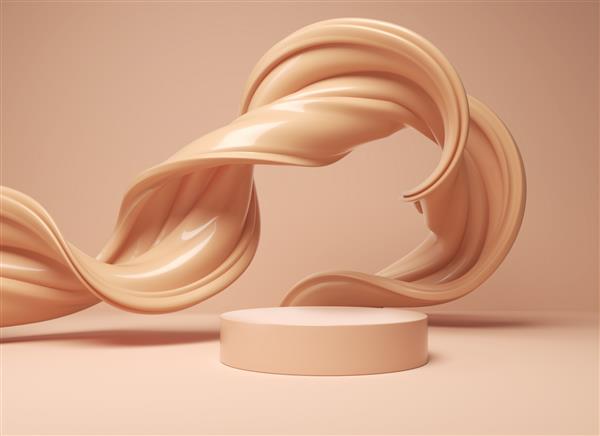 نمایش سکوی پایه مینیمال با کرم پایه قهوه ای ویترین صحنه برای محصولات زیبایی و آرایشی تصویر سه بعدی