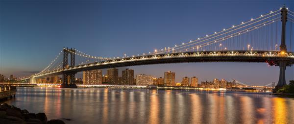 نمای پانوراما پل منهتن و خط افق منهتن در شب