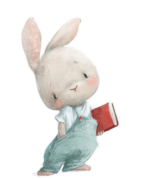خرگوش کارتونی سفید و ناز با کتاب قرمز