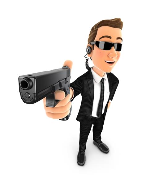 مامور امنیتی سه بعدی ایستاده با یک تفنگ تصویر با پس‌زمینه سفید جدا شده