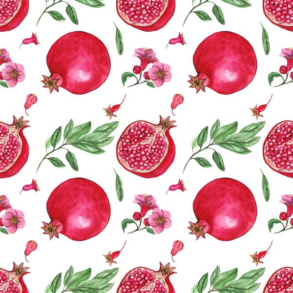 الگوی بدون درز آبرنگ میوه انار برای کارت عروسی چاپ رمانتیک پارچه منسوجات و اسکرپ بوک