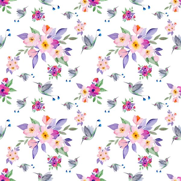 الگوی بدون درز آبرنگ از گل ها و برگ ها برای کارت های عروسی چاپ های عاشقانه پارچه ها منسوجات و اسکرپ بوک