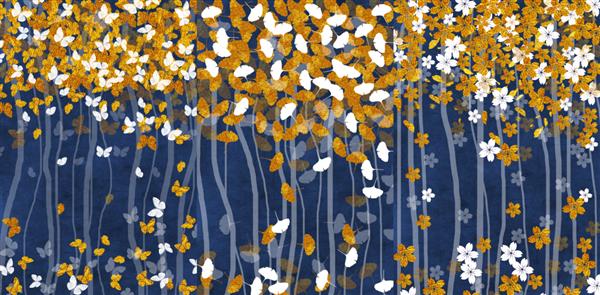 طراحی کاغذ دیواری هنر انتزاعی آثار هنری دیجیتال هنر مدرن با برگ و گل