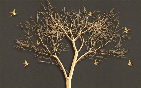 تصویر سه بعدی درخت و پرندگان