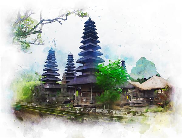 بالی معبد مذهبی نقاشی آبرنگ معبد پورا بساکیه بتکده دین اندونزی جاذبه های جزیره بالی