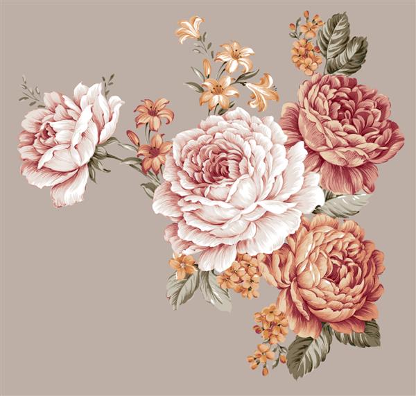 تصویر گلهای قدیمی ترکیب دستی تنظیم عناصر وینتیج