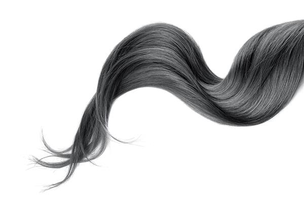 موهای سیاه جدا شده در پس زمینه سفید دم اسبی مواج بلند