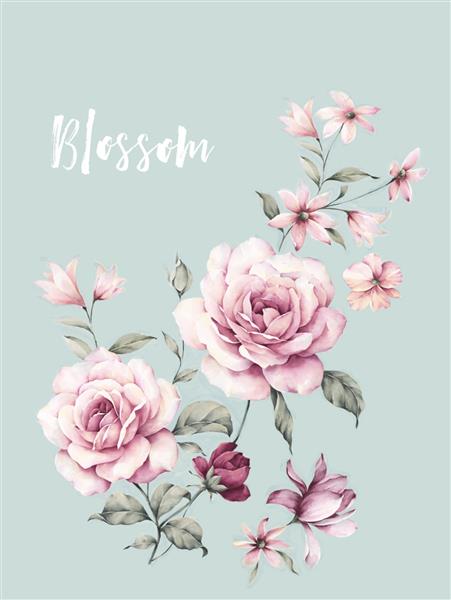 گل های آبرنگ زیبا برای طرح شما و کارت تبریک برای تعطیلات
