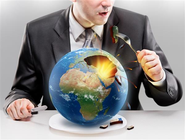 تاجر حریص در حال خوردن سیاره زمین عناصر این تصویر توسط ناسا ارائه شده است
