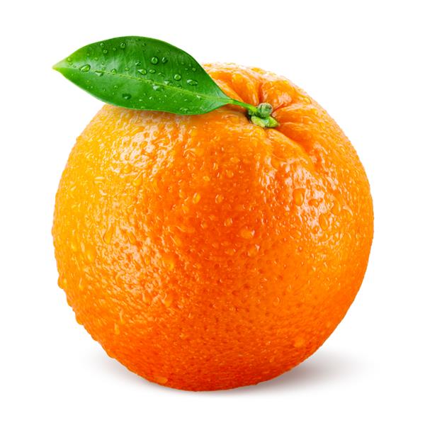 ایزوله میوه پرتقال نارنجی با برگ های جدا شده روی سفید با برگ