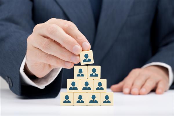 منابع انسانی و مفهوم سلسله مراتب شرکت - تیم کامل استخدام‌کننده توسط یک فرد رهبر جانشین مدیر عامل که توسط نماد نمایش داده می‌شود