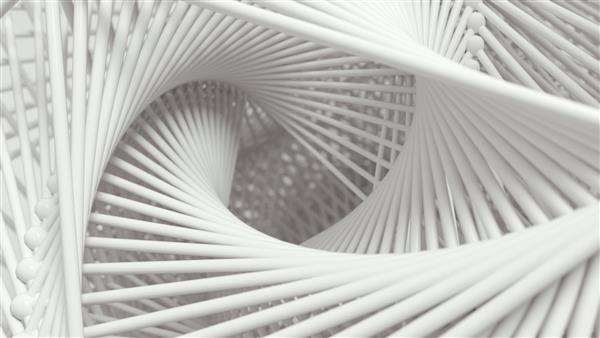 ساخت قاب سیمی چرخشی انتزاعی تصویر رندر سه بعدی مفهوم تونل شکل هندسی تحریف شده انتزاع معماری