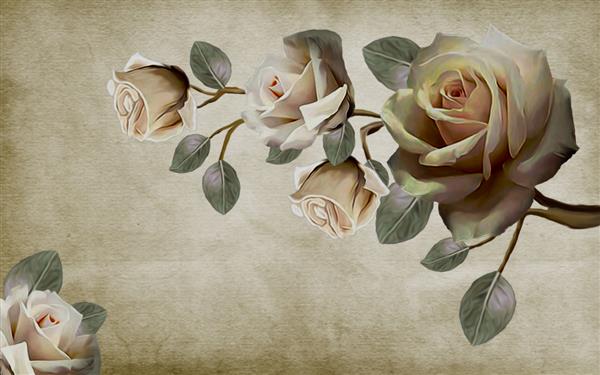 والپیپر عکس گل رز نقاشی شده با رنگ روغن رندر سه بعدی