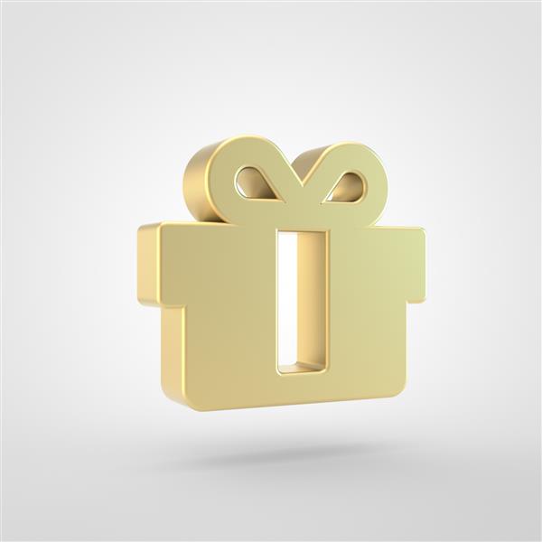 نماد هدیه رندر سه بعدی نماد هدیه طلایی جدا شده در پس زمینه سفید