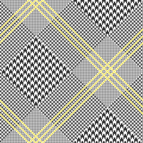 الگوی گلن چهارخانه بدون درز پالت رنگ سیاه و سفید با اورچک زرد بافت کلاسیک شاهزاده ولز برای چاپ دیجیتال پارچه