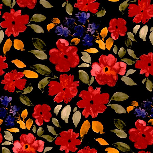 الگوی بدون درز آبرنگ با گل های ساده کشیده شده با دست چاپ گل
