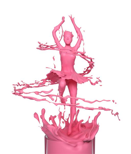 پاشیدن مایع کرم توت فرنگی صورتی به شکل رقص زن یا دختر جدا شده در پس زمینه سفید مفهوم طراحی تصویر رندر سه بعدی